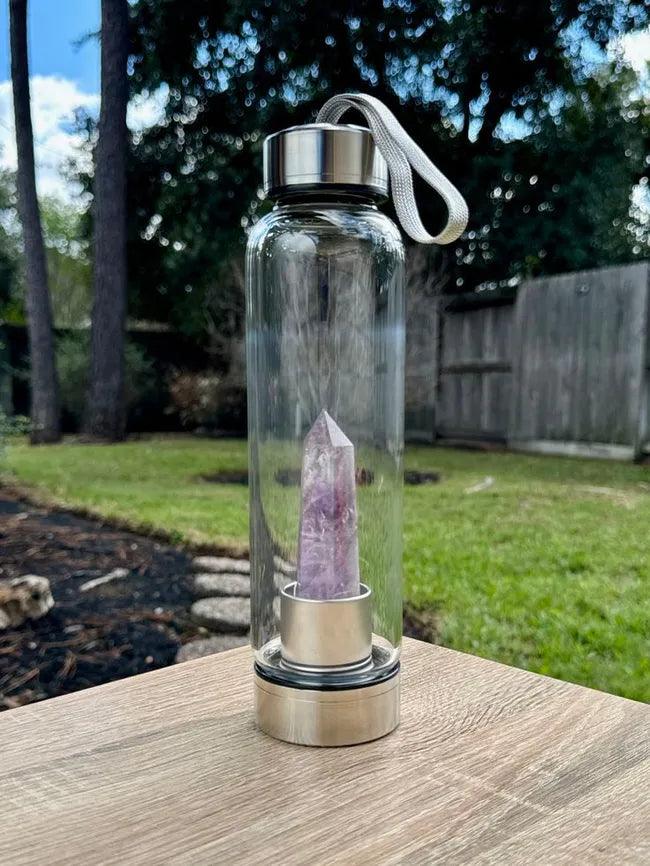 Personalised Energised Amethyst crystal tower bottle.