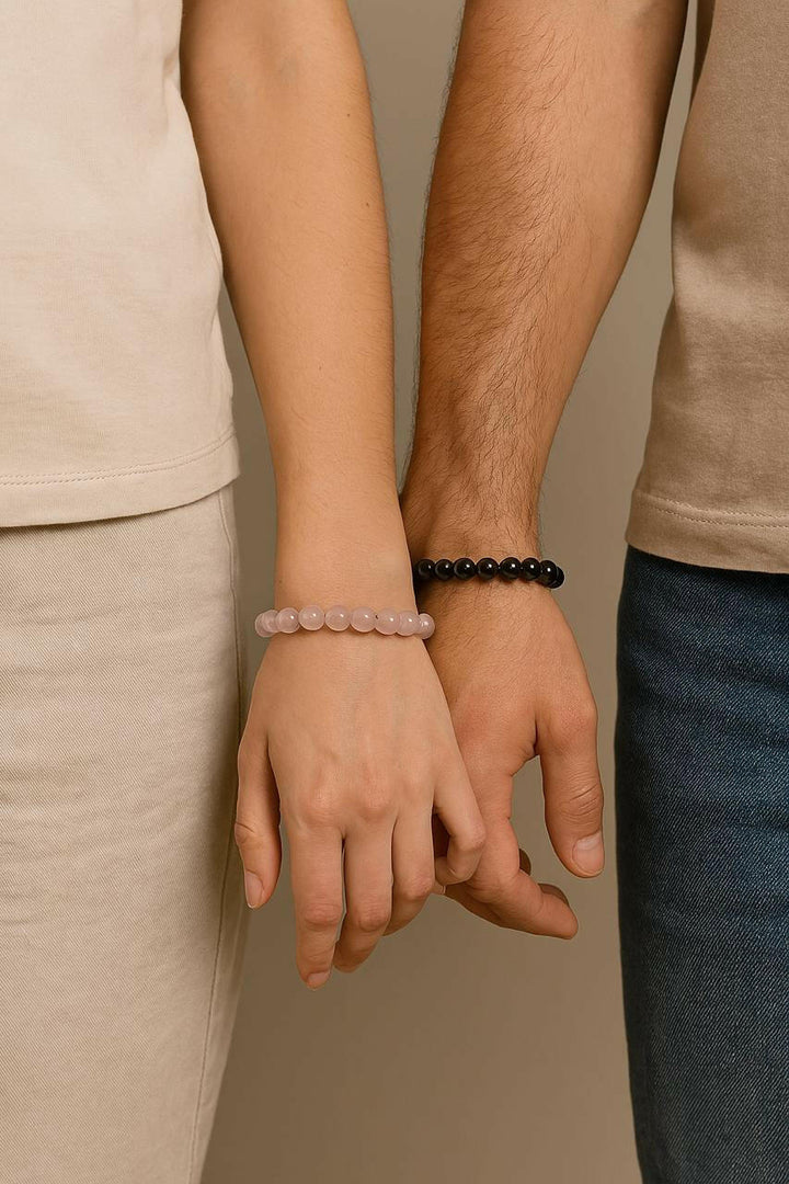 Couple bracelet | Eternal bond- rose quartz & black tourmaline bracelet.