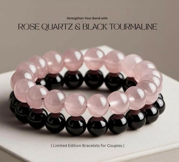 Couple bracelet | Eternal bond- rose quartz & black tourmaline bracelet.