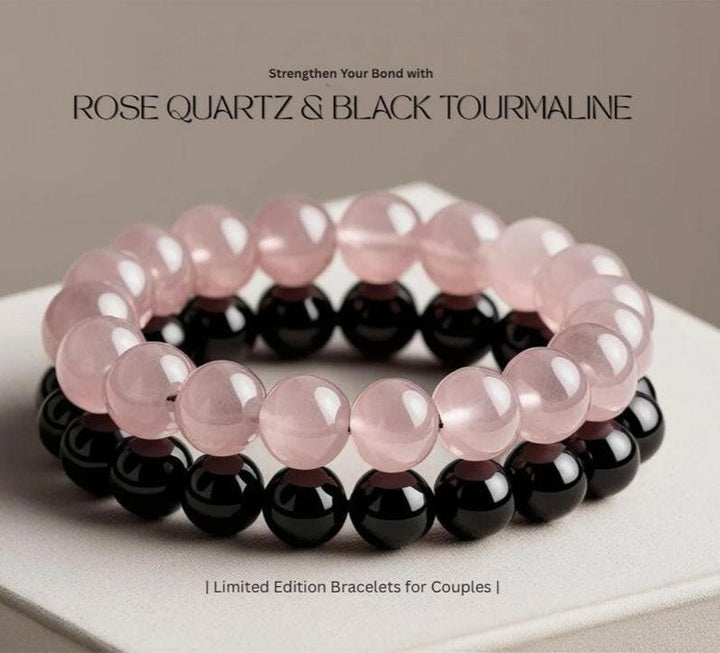 Couple bracelet | Eternal bond- rose quartz & black tourmaline bracelet.